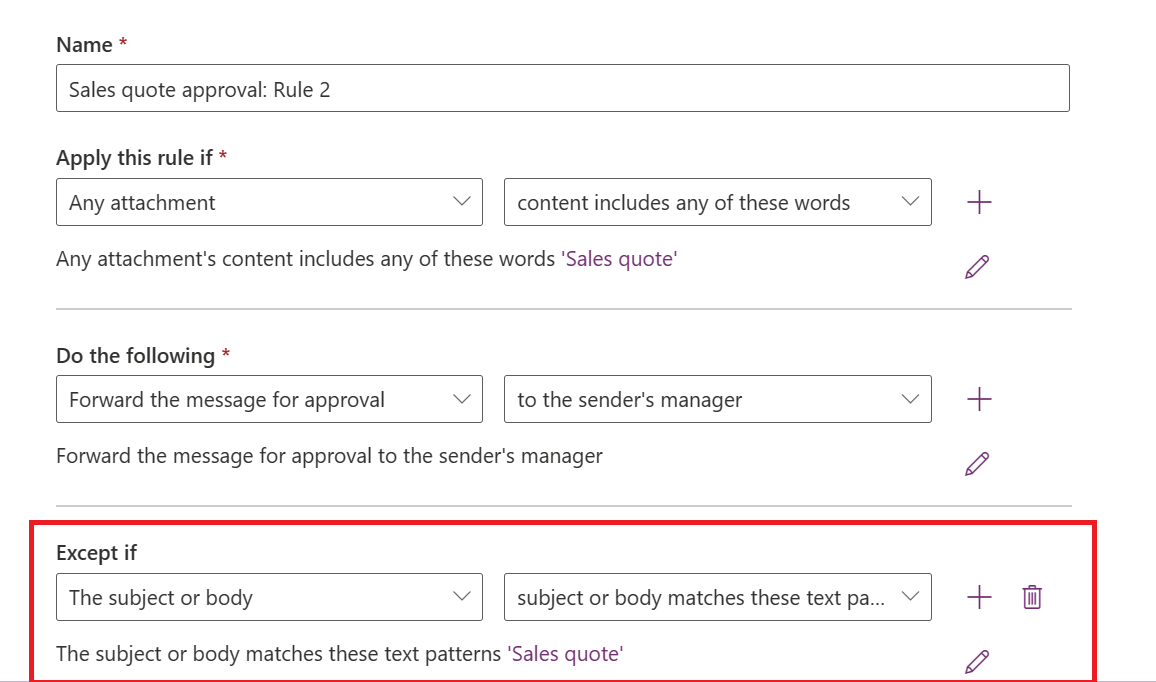 Screenshot that shows the exception for the second rule.