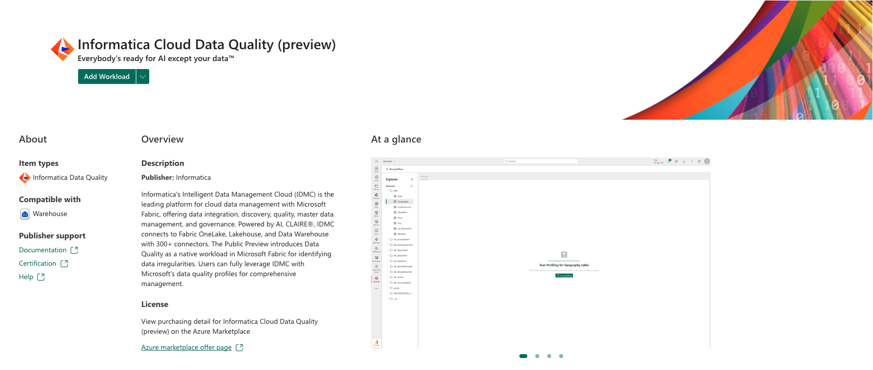 Screenshot showing Informatica's workload.