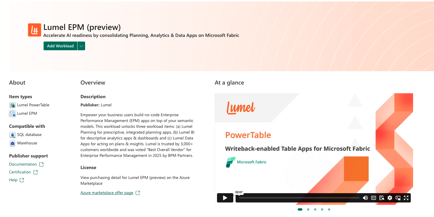 Screenshot showing Lumel's workload.