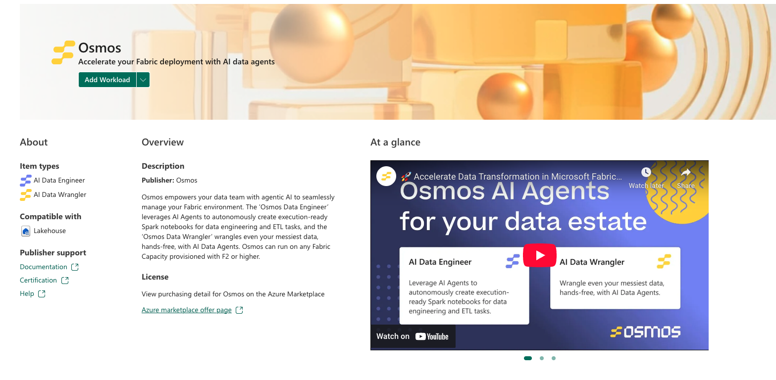 Screenshot showing Osmos's workload.