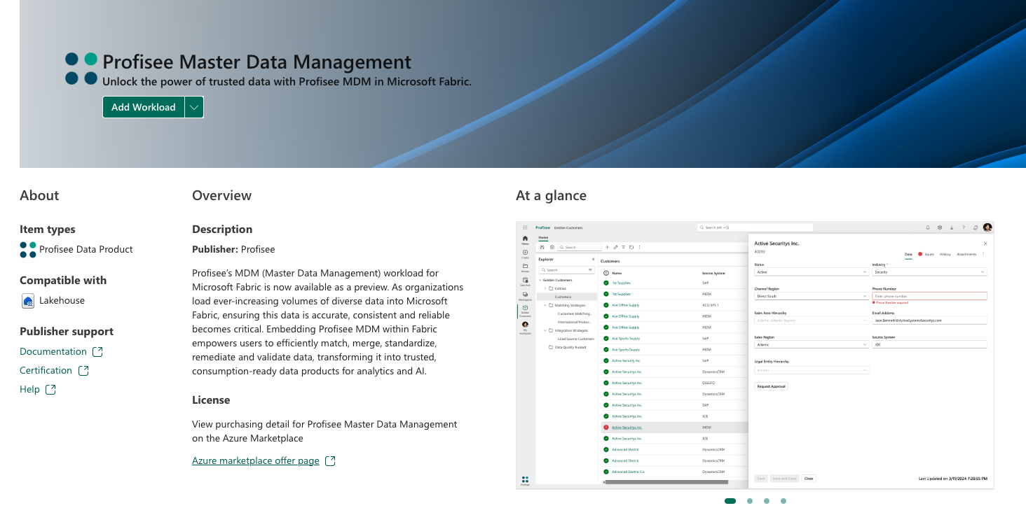 Screenshot showing Profisee's workload.