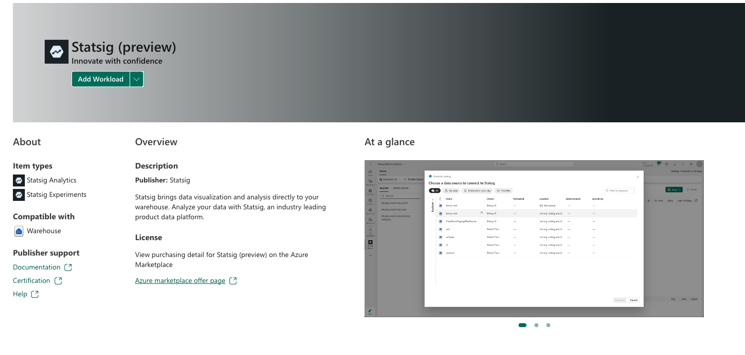 Screenshot showing Statsig's workload.