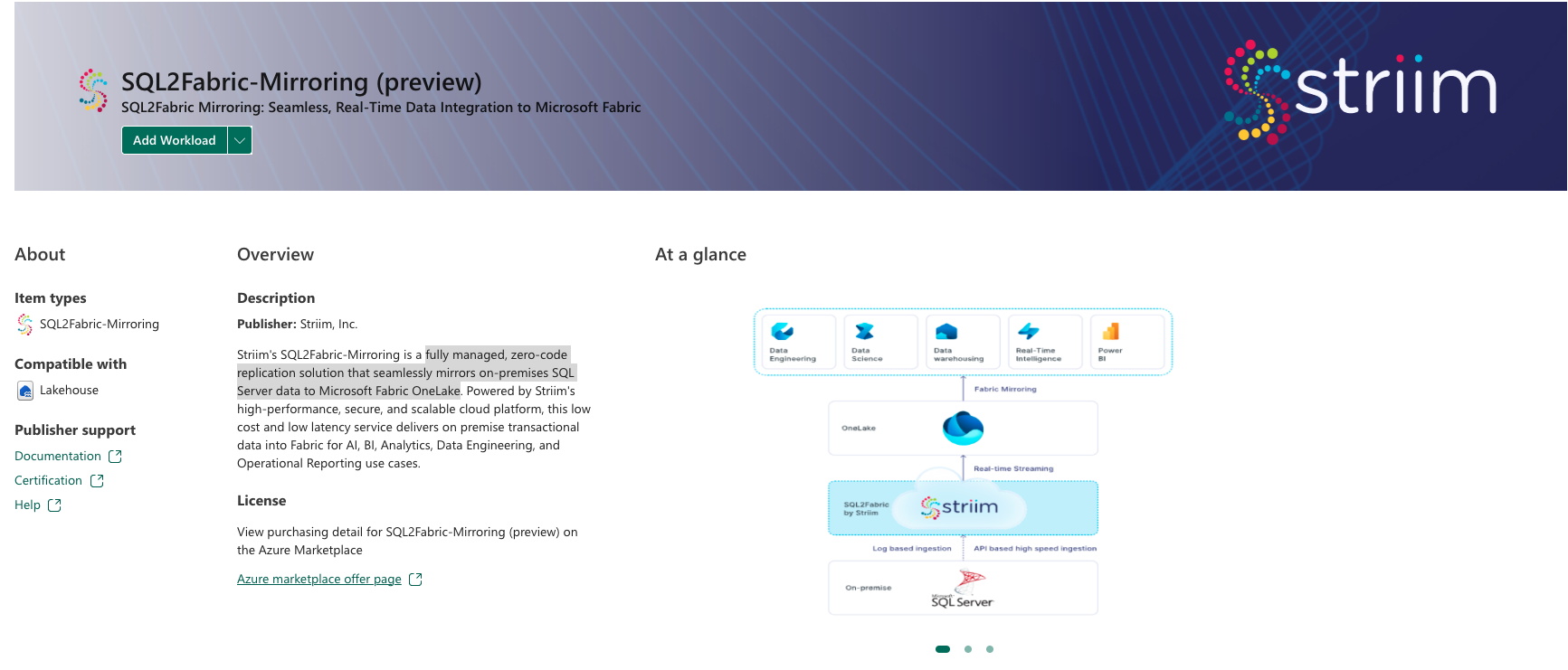 Screenshot showing Striim's workload.