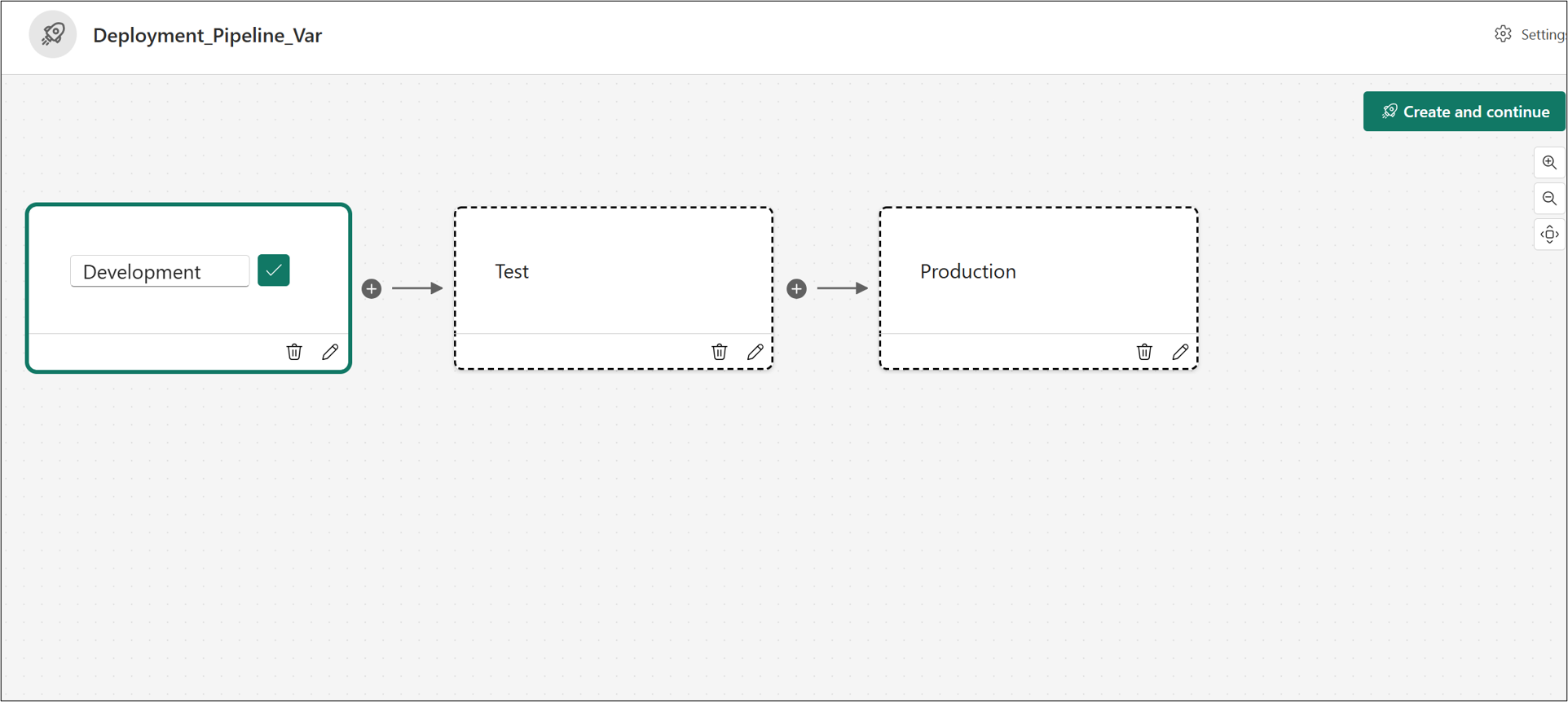 Screenshot that shows the button for creating a deployment pipeline.