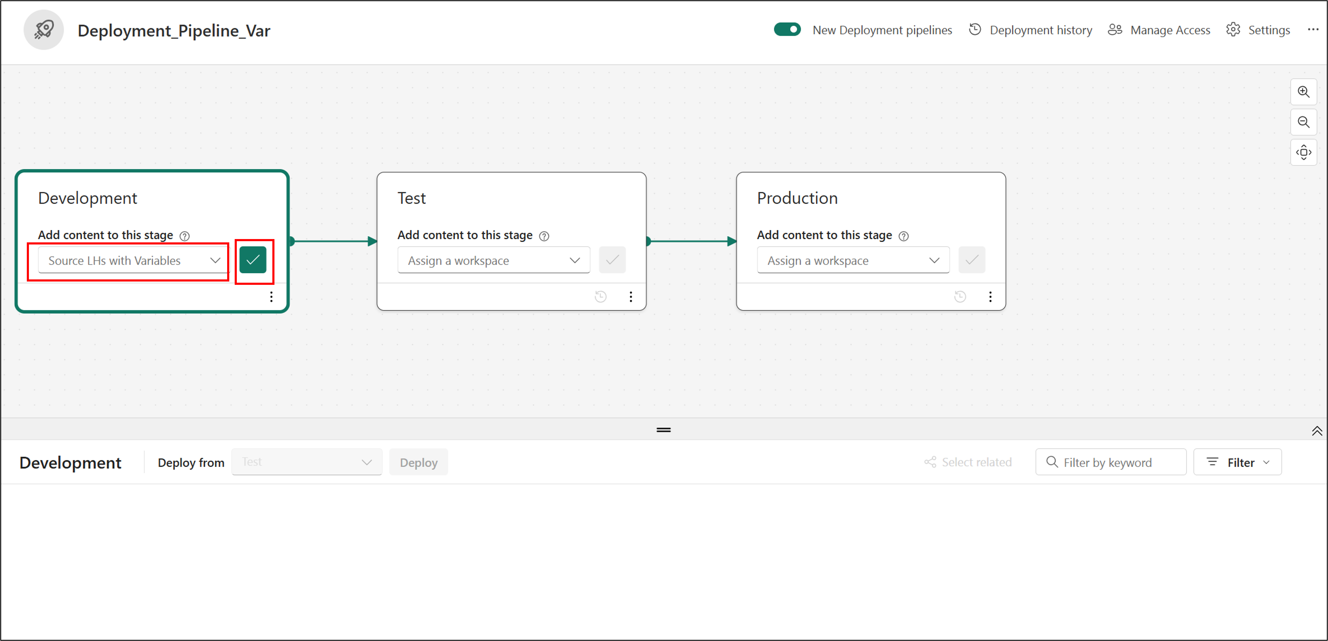 Screenshot of selecting the workspace for a new deployment pipeline.