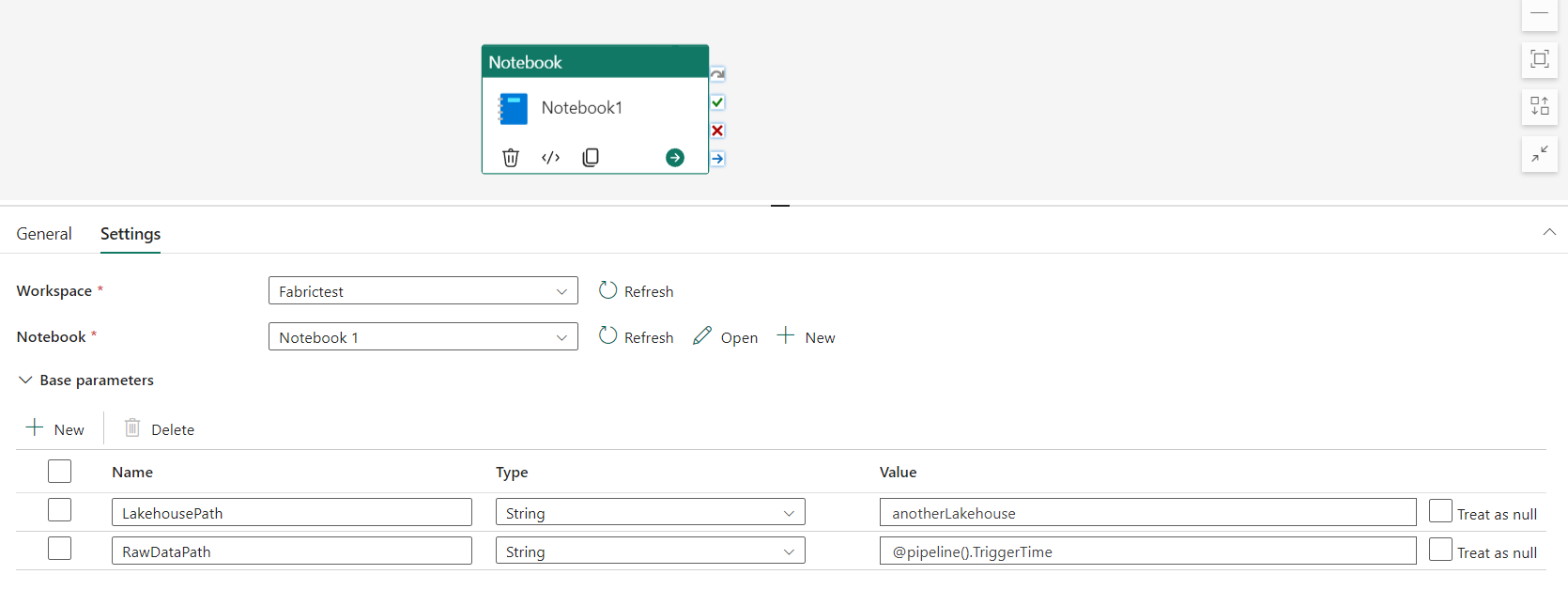 Screenshot showing where to assign parameters values from a pipeline.