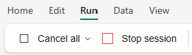Screenshot showing where to select Cancel all runs and stop a session.
