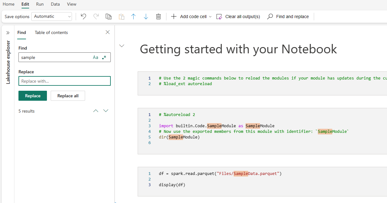 Screenshot showing find and replace pane.