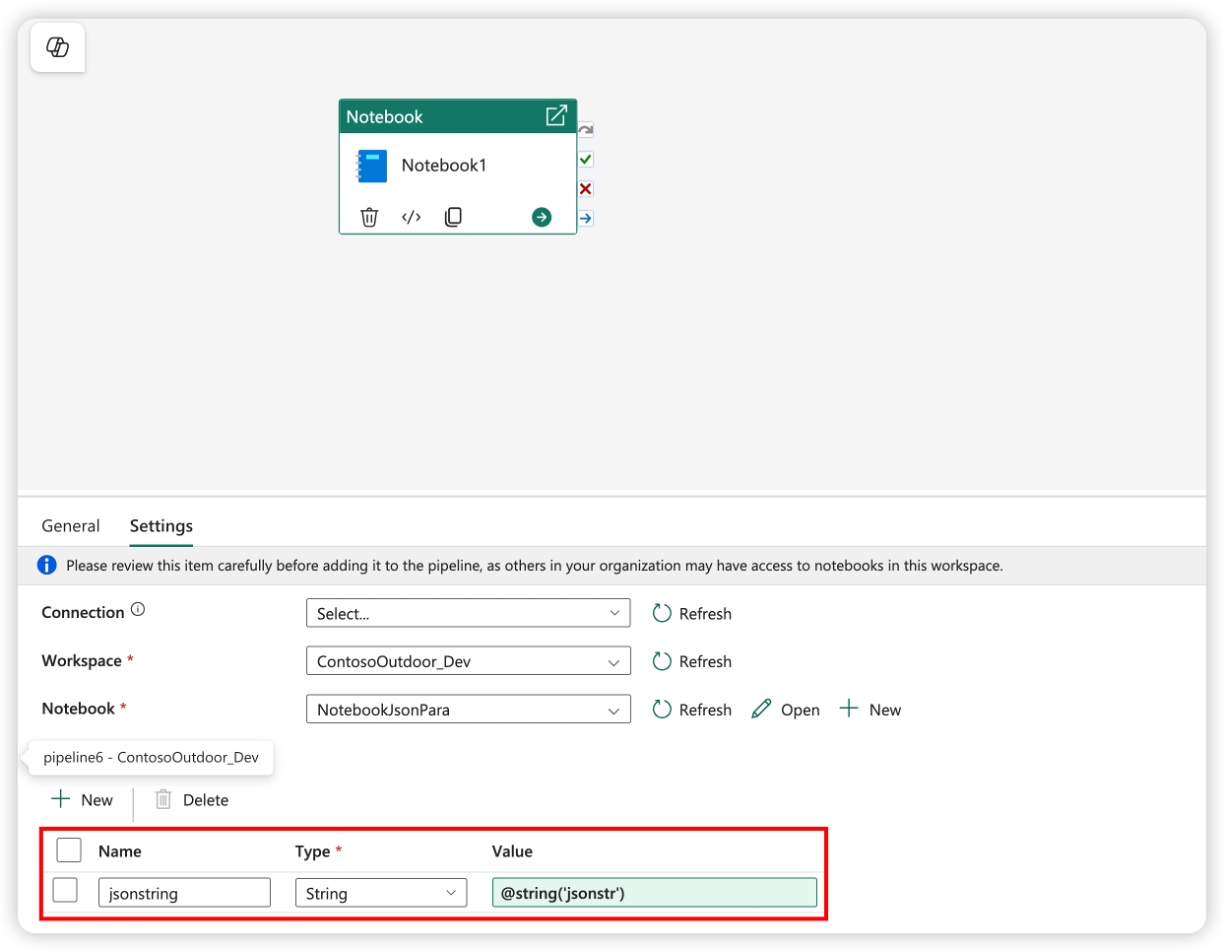Screenshot showing how to pass json string from a pipeline.