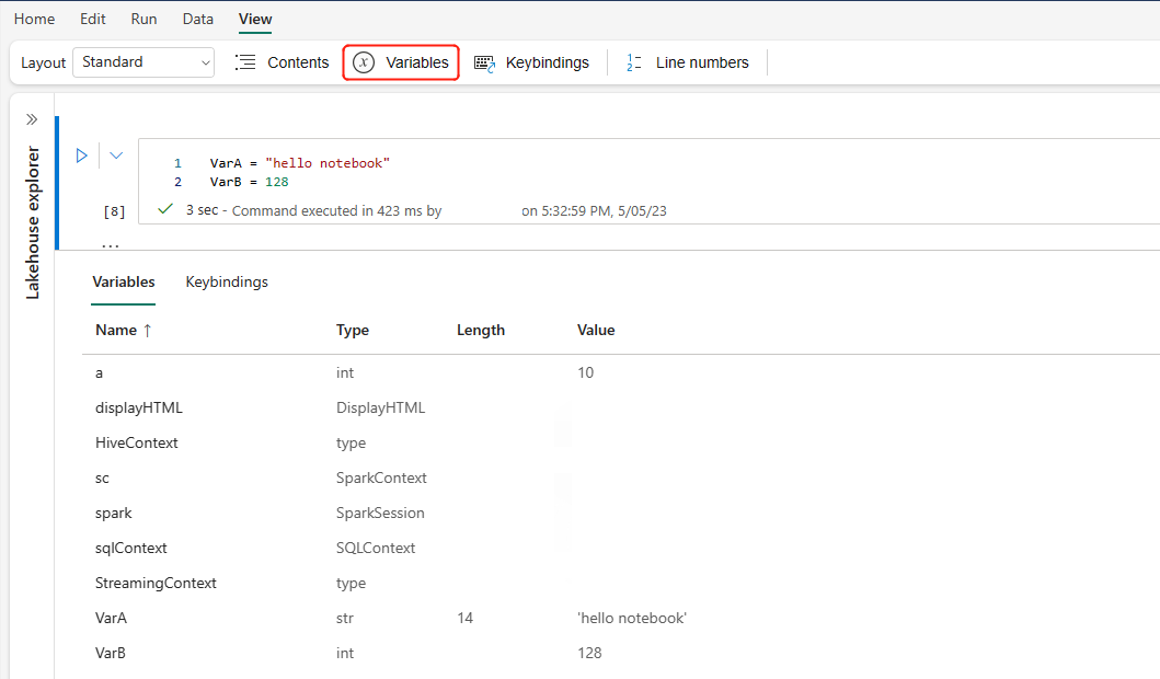 Screenshot showing where to open variables.