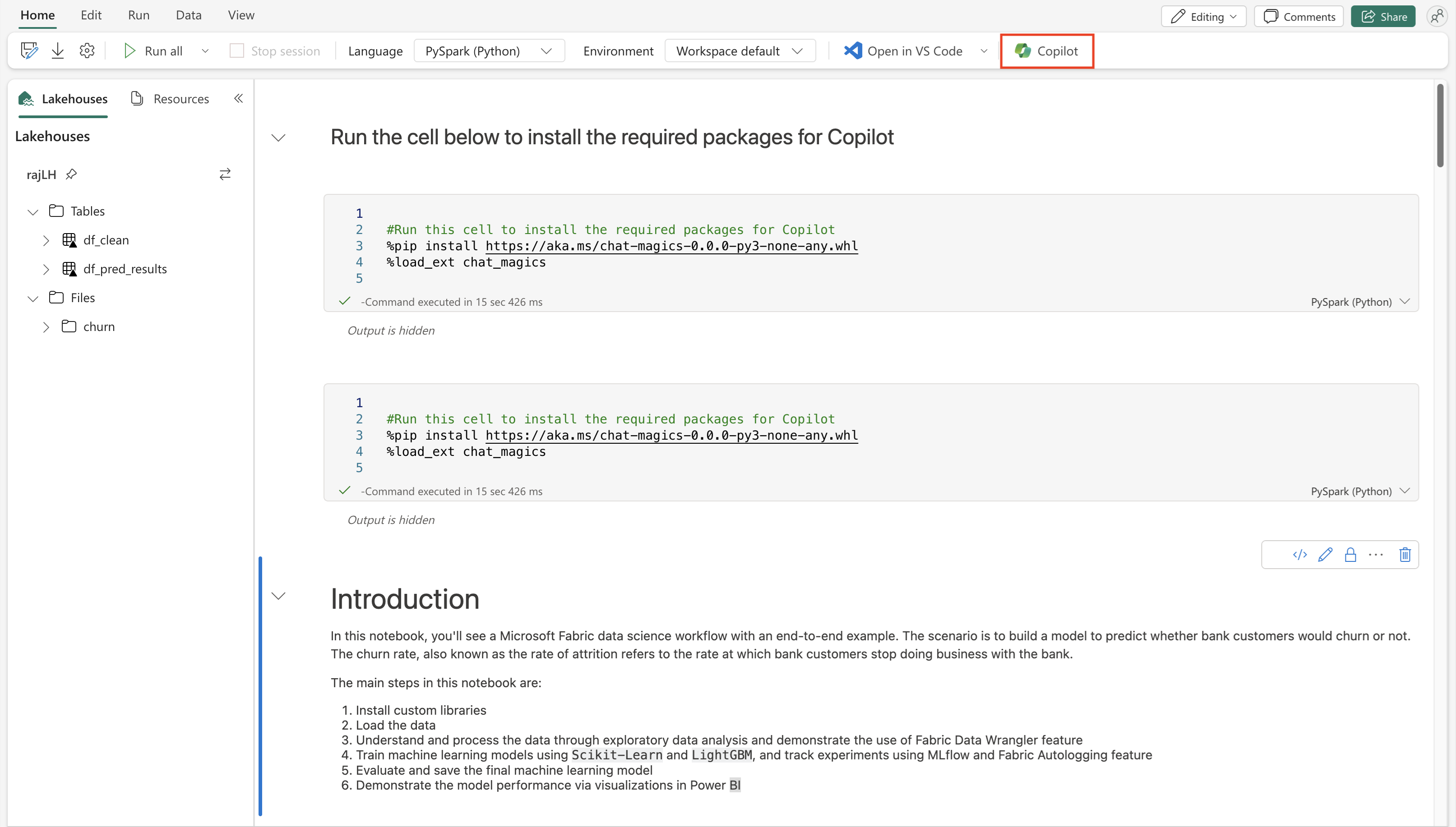 Screenshot showing the Copilot button on the ribbon.