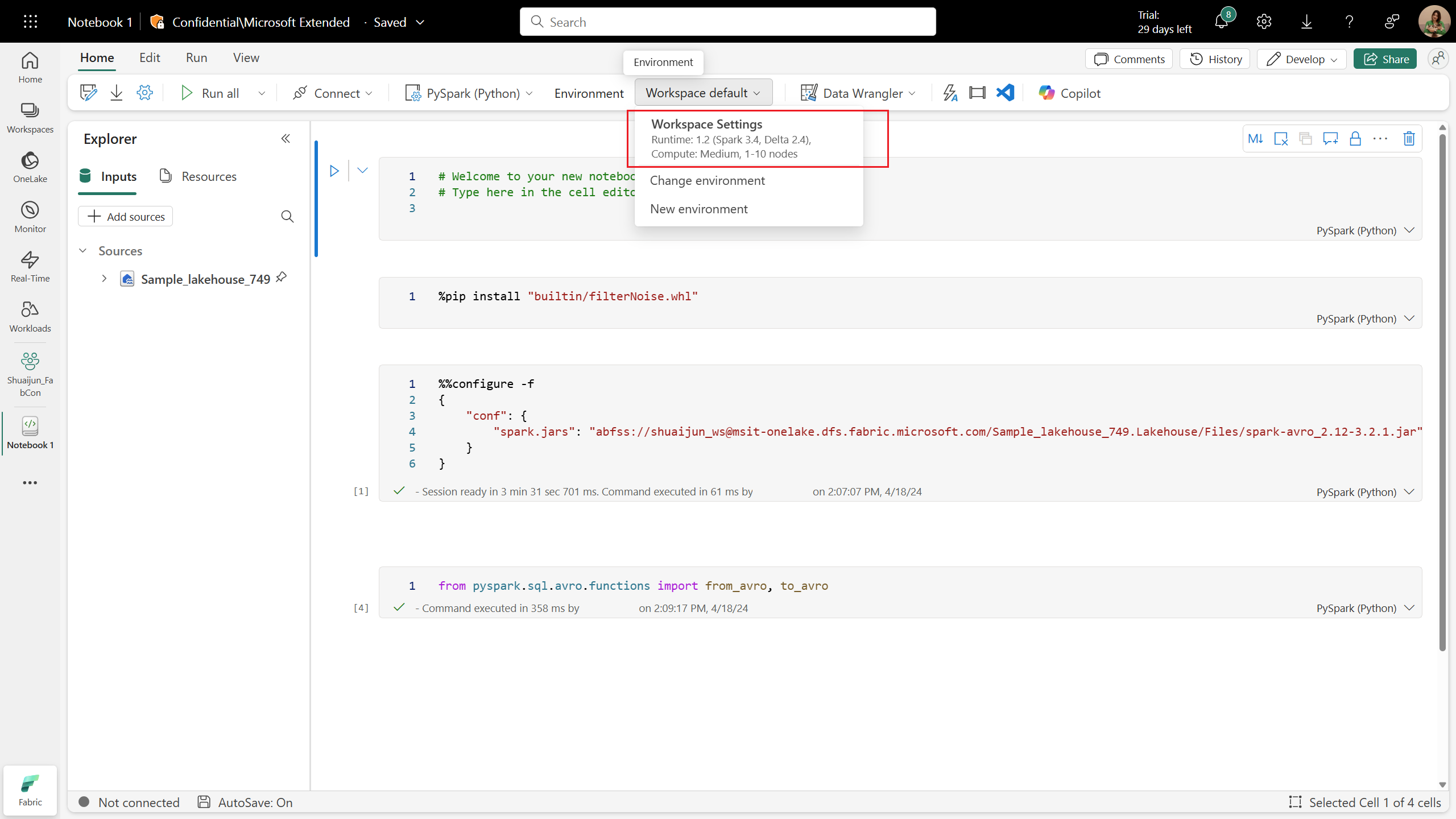 Screenshot that shows the workspace configuration effective range.
