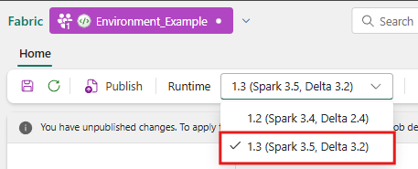 Screenshot showing how to select the runtime version for the environment.