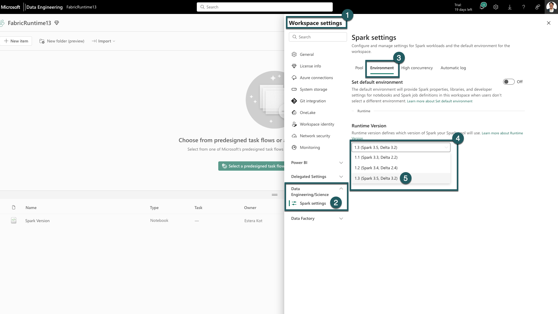 Screenshot showing where to select runtime version.