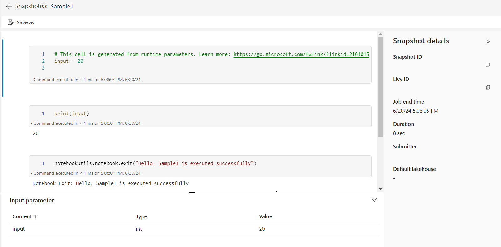 Screenshot of a snapshot example.