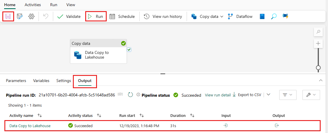Screenshot showing where to select Save and Run the pipeline.
