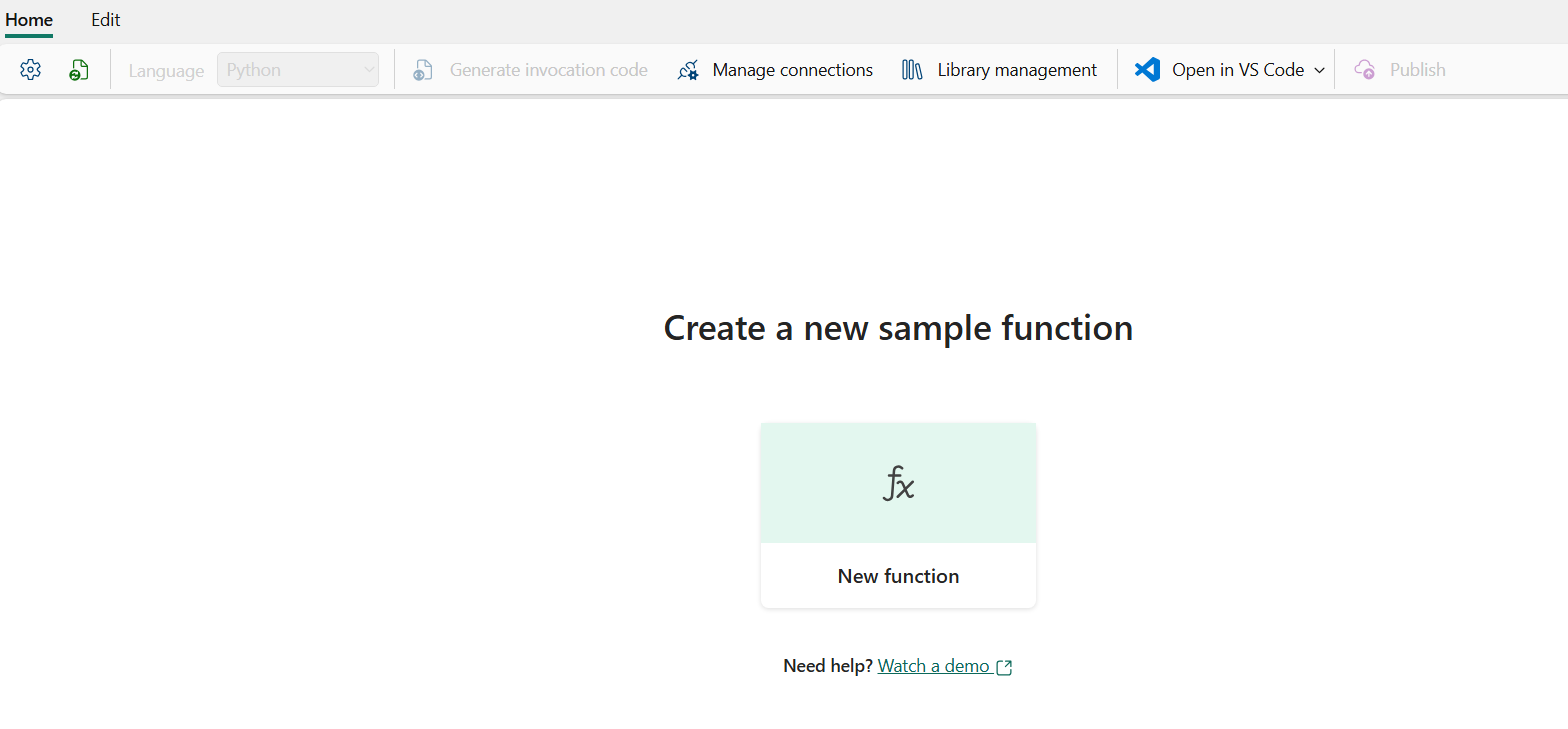 Screenshot showing how to create a new function using a template.