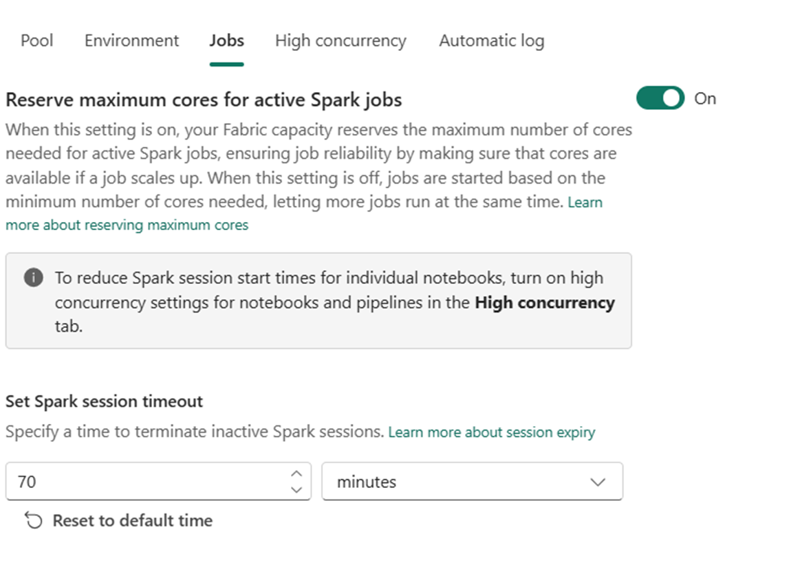 Screenshot showing the jobs settings.