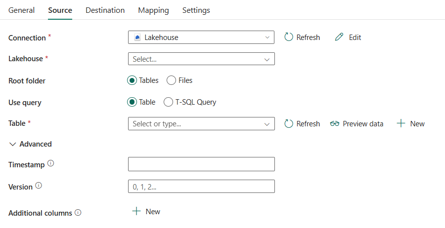 Screenshot showing source tab and the list of properties.