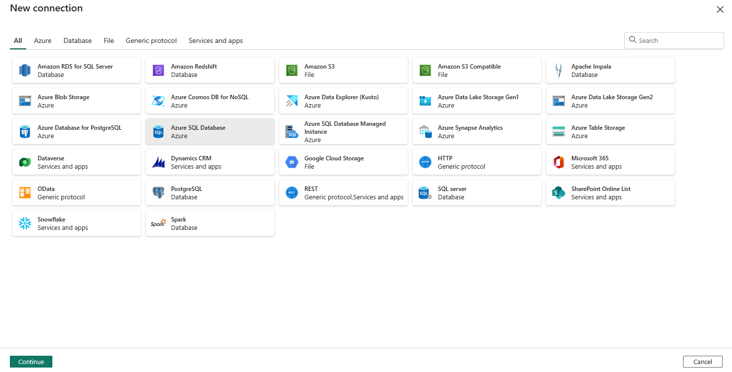 Screenshot showing how to select the data source.