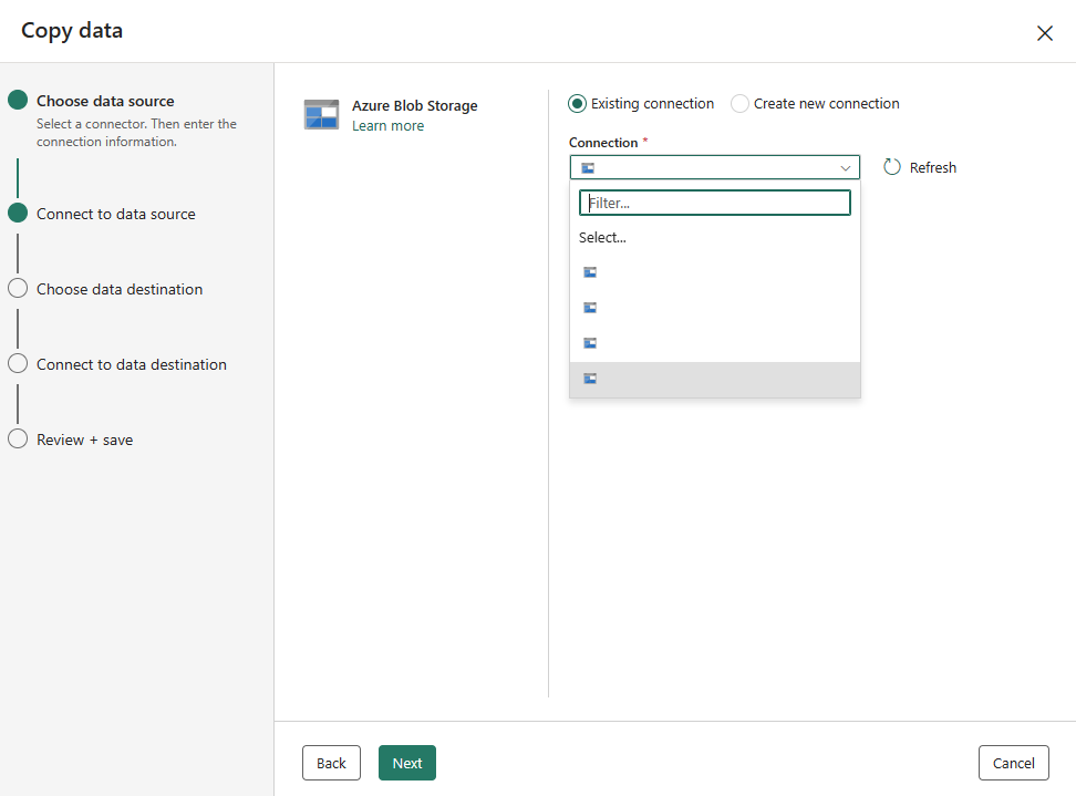 Screenshot showing the existing connection.