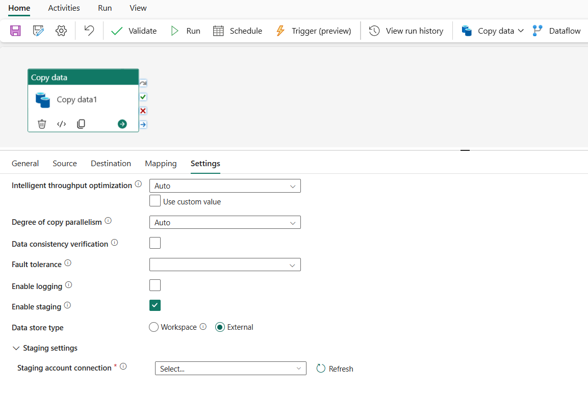 Screenshot of Settings tab.