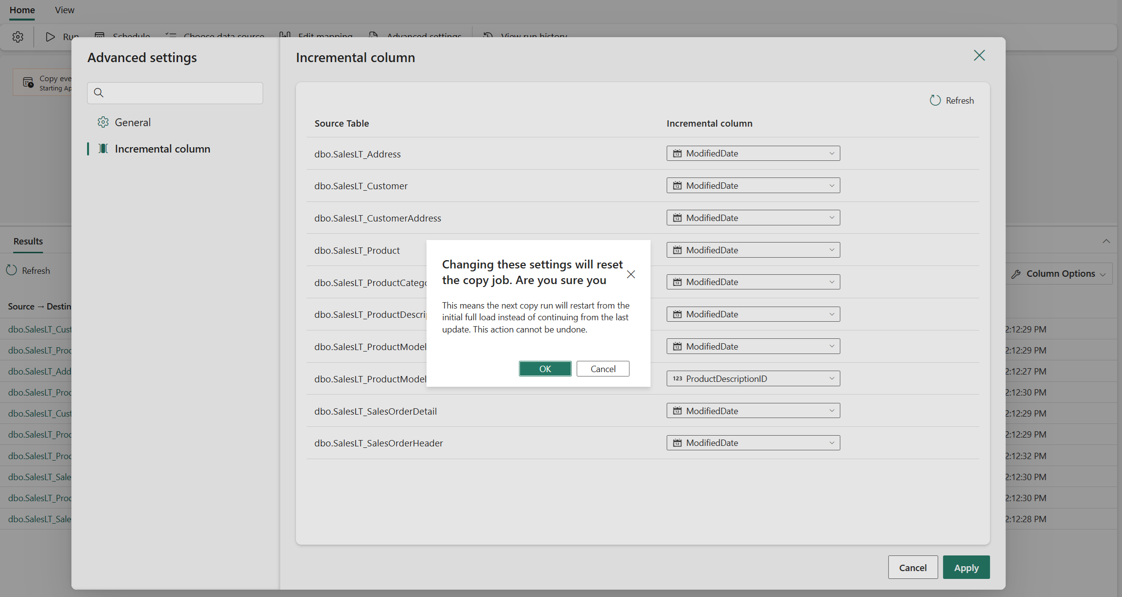 Screenshot showing how to edit Copy job.