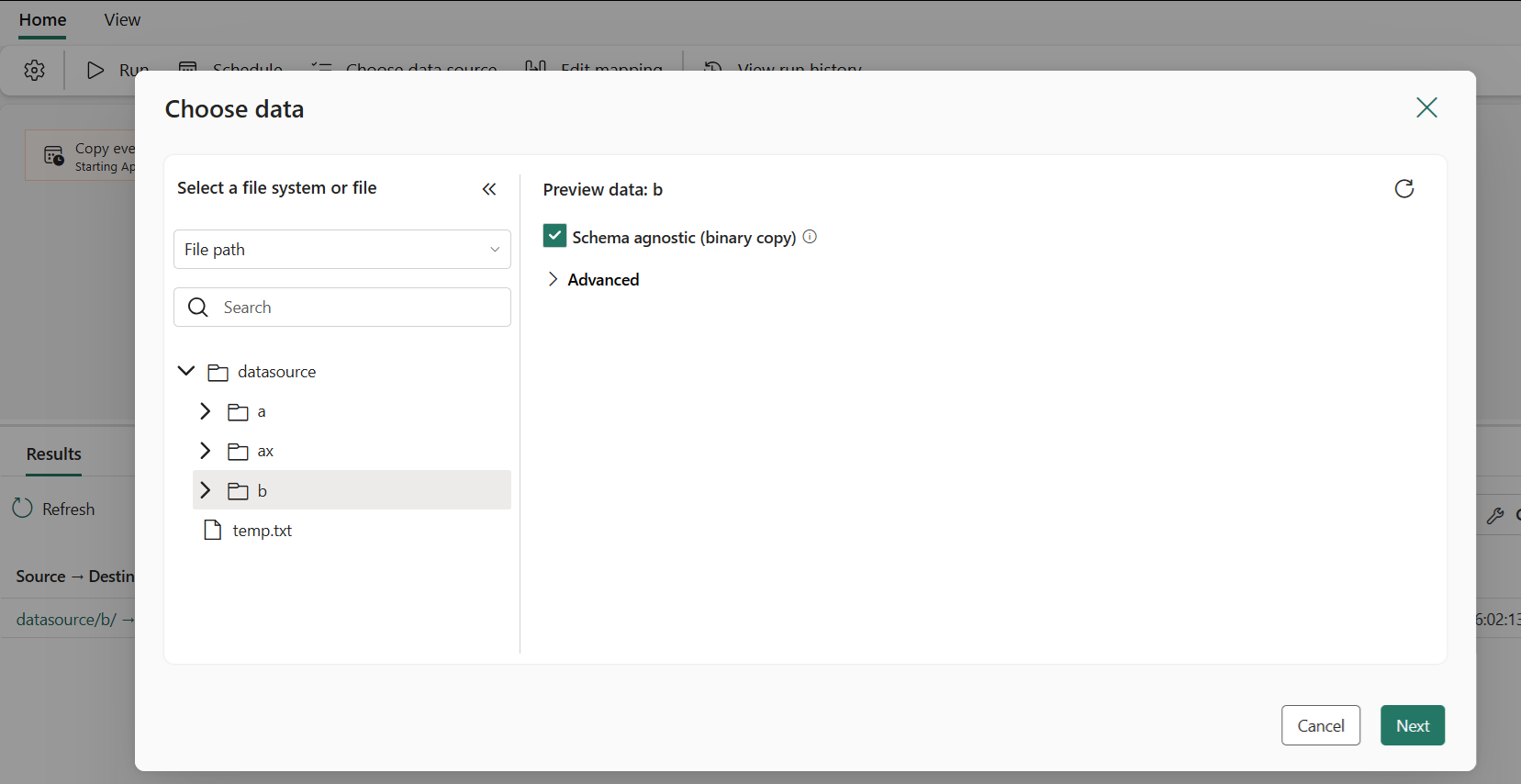 Screenshot showing how to edit Copy job for storage store.