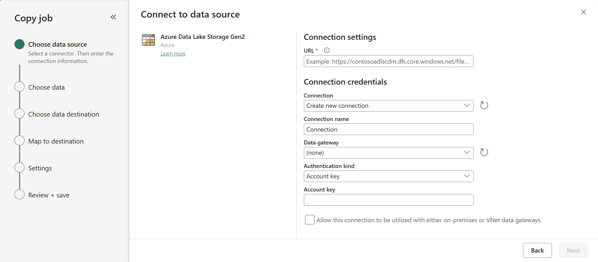Screenshot showing where to enter credentials for storage store.