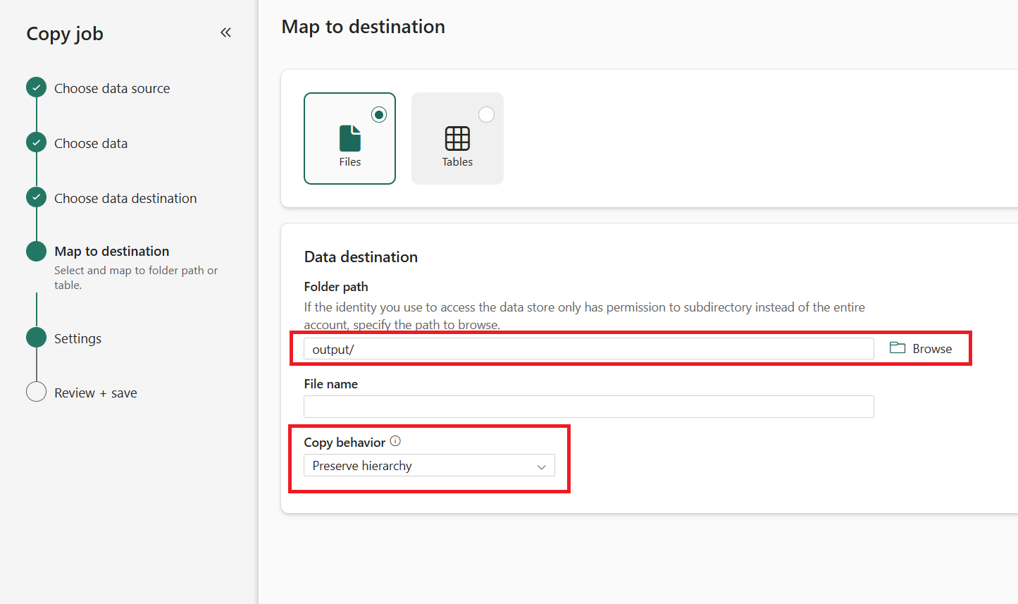 Screenshot showing how to select destination folder.
