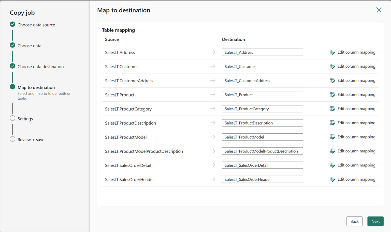 Screenshot showing where to specify table mappings.
