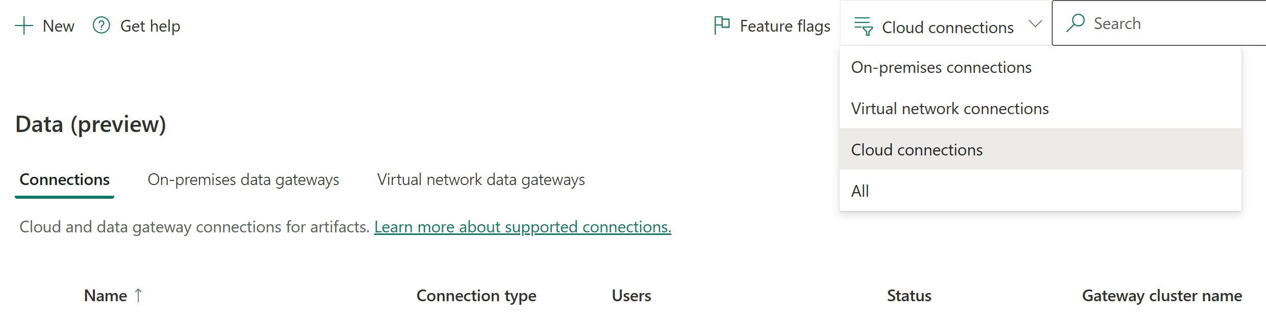 Screenshot showing where to find all cloud connections.