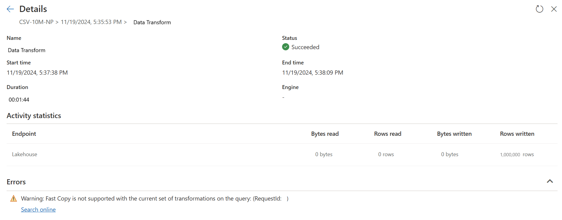 Screenshot showing the results of the transform steps.