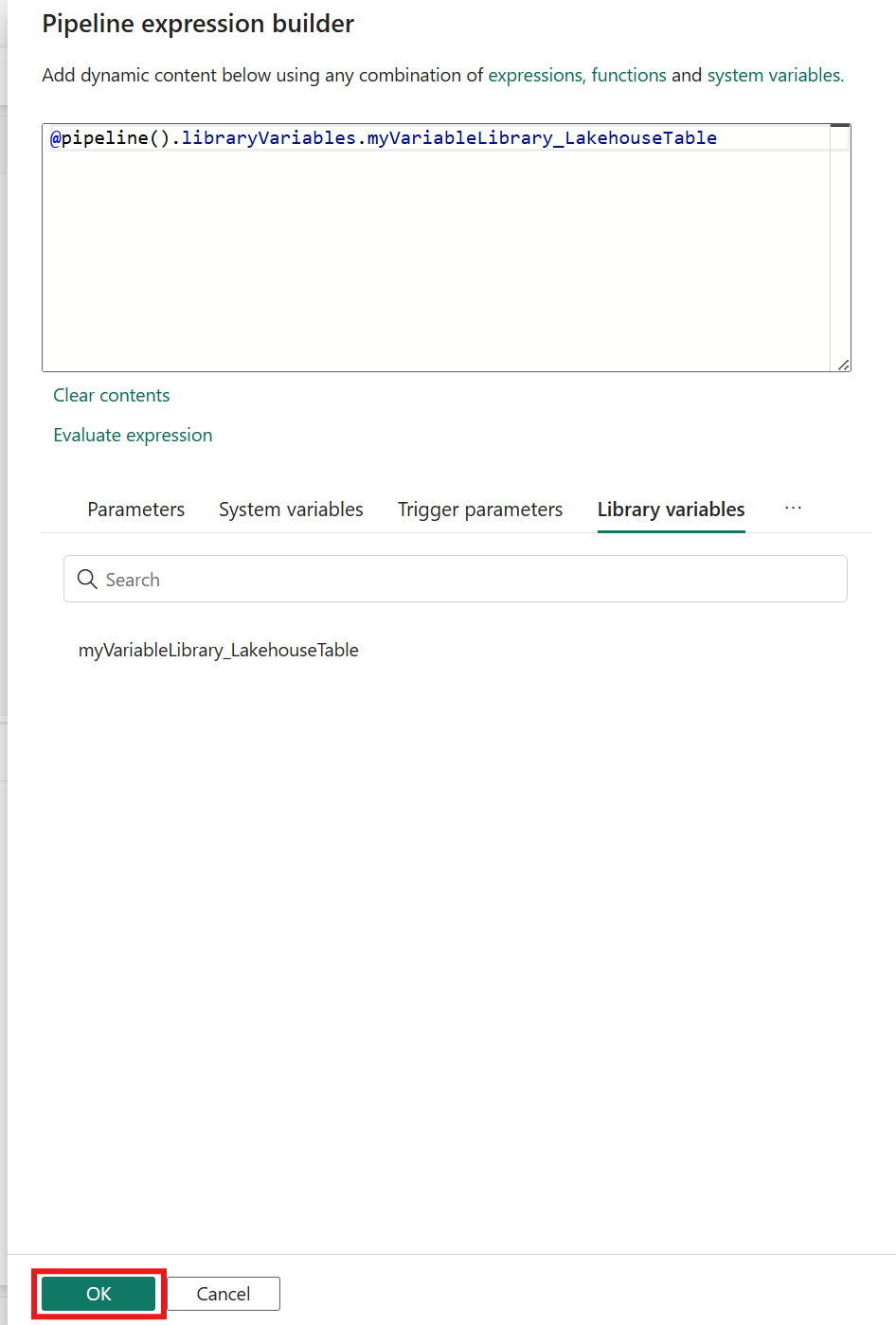 Screenshot showing the expression set in the expression builder.