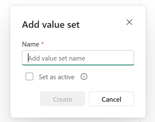 Screenshot showing how to add a name for a new value set.