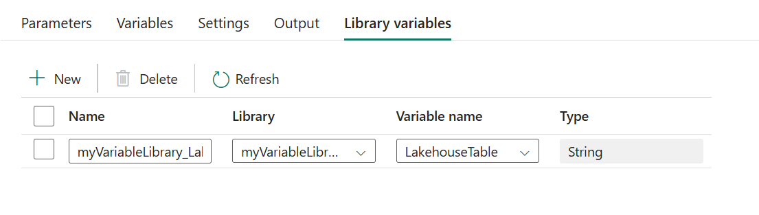 Screenshot showing the configuration set for a new Library variable reference.
