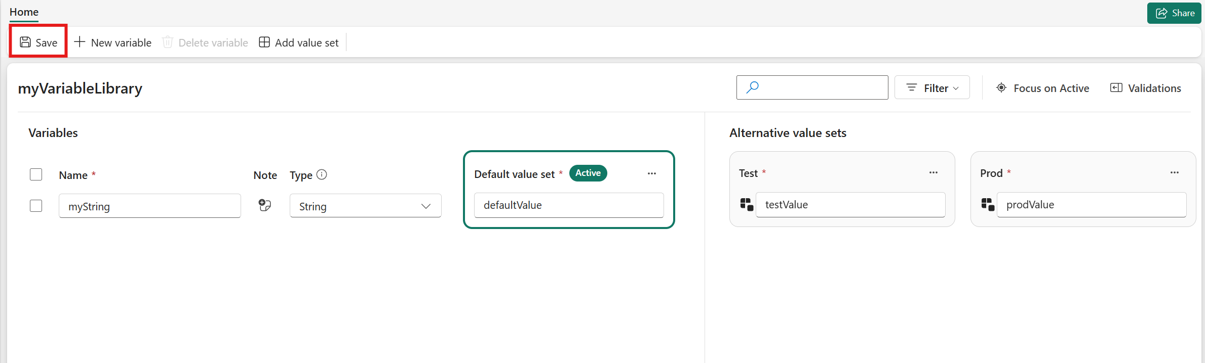 Screenshot showing the Save button highlighted in the top left corner.