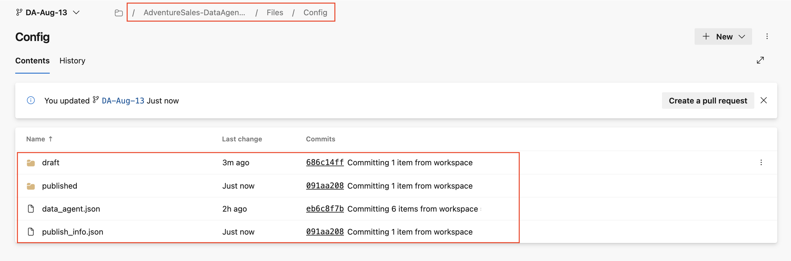 Screenshot showing all the config for data agent.