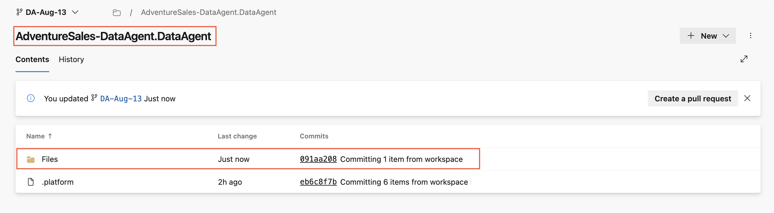 Screenshot showing the root folder for data agent in git repo.