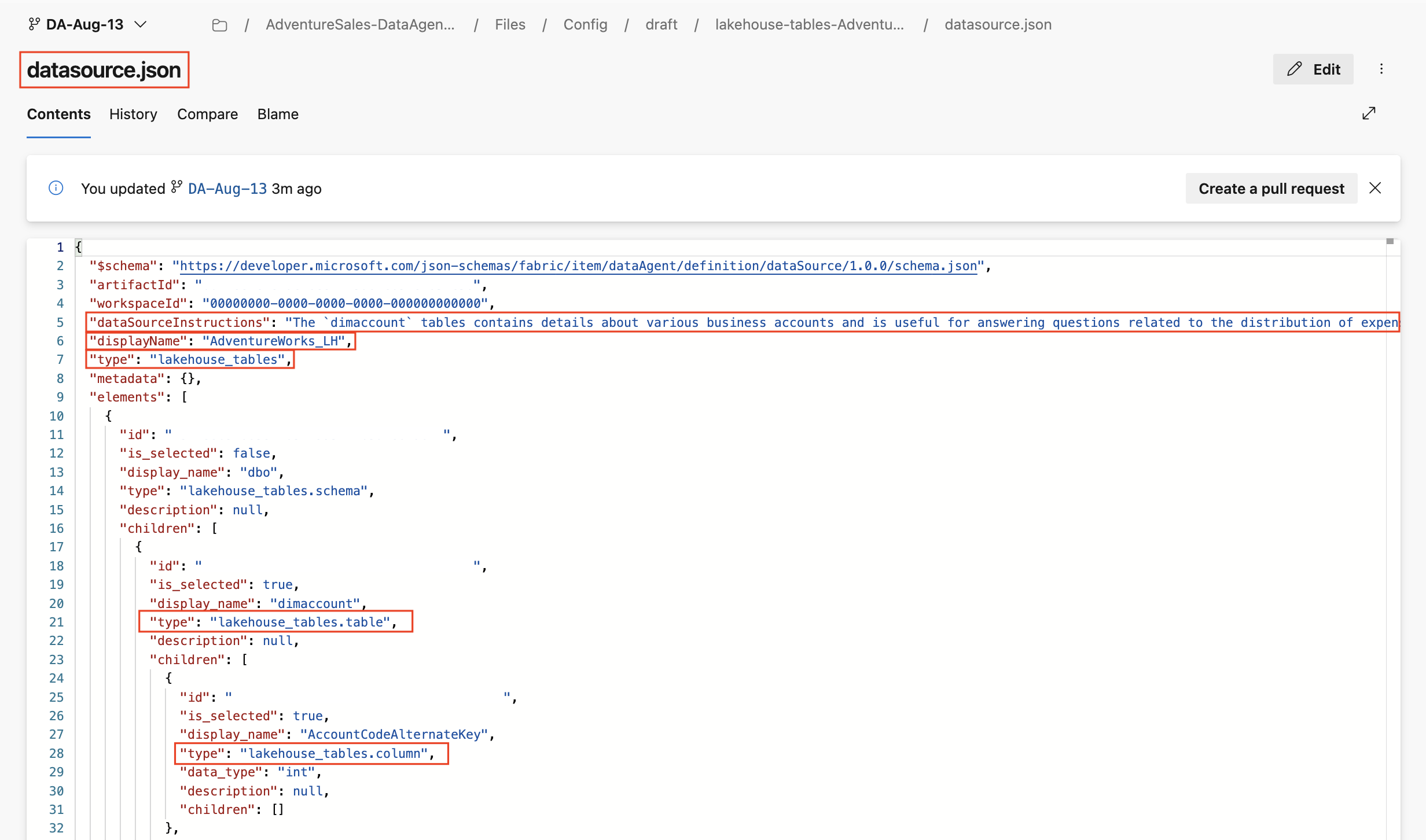 Screenshot showing the lakehouse config.