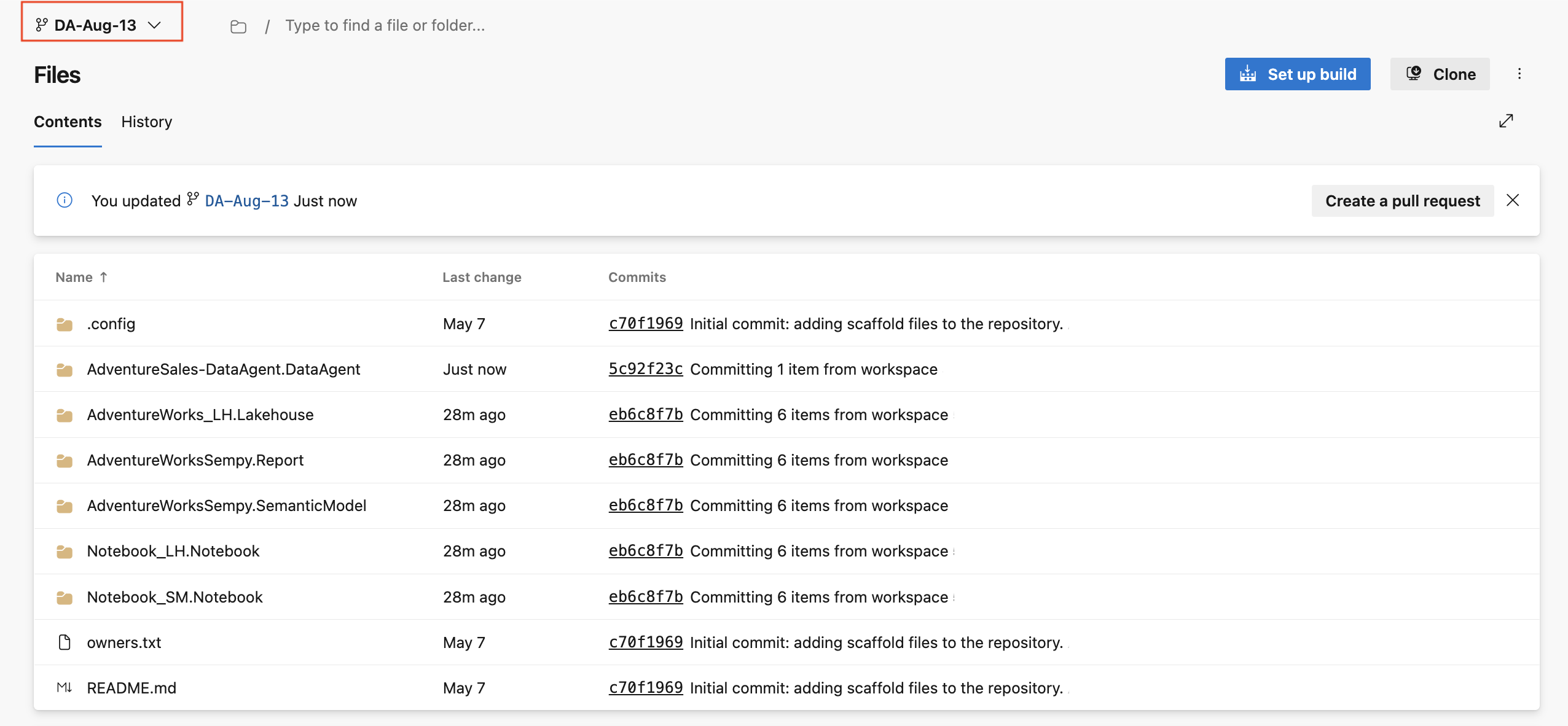 Screenshot showing the git repository.