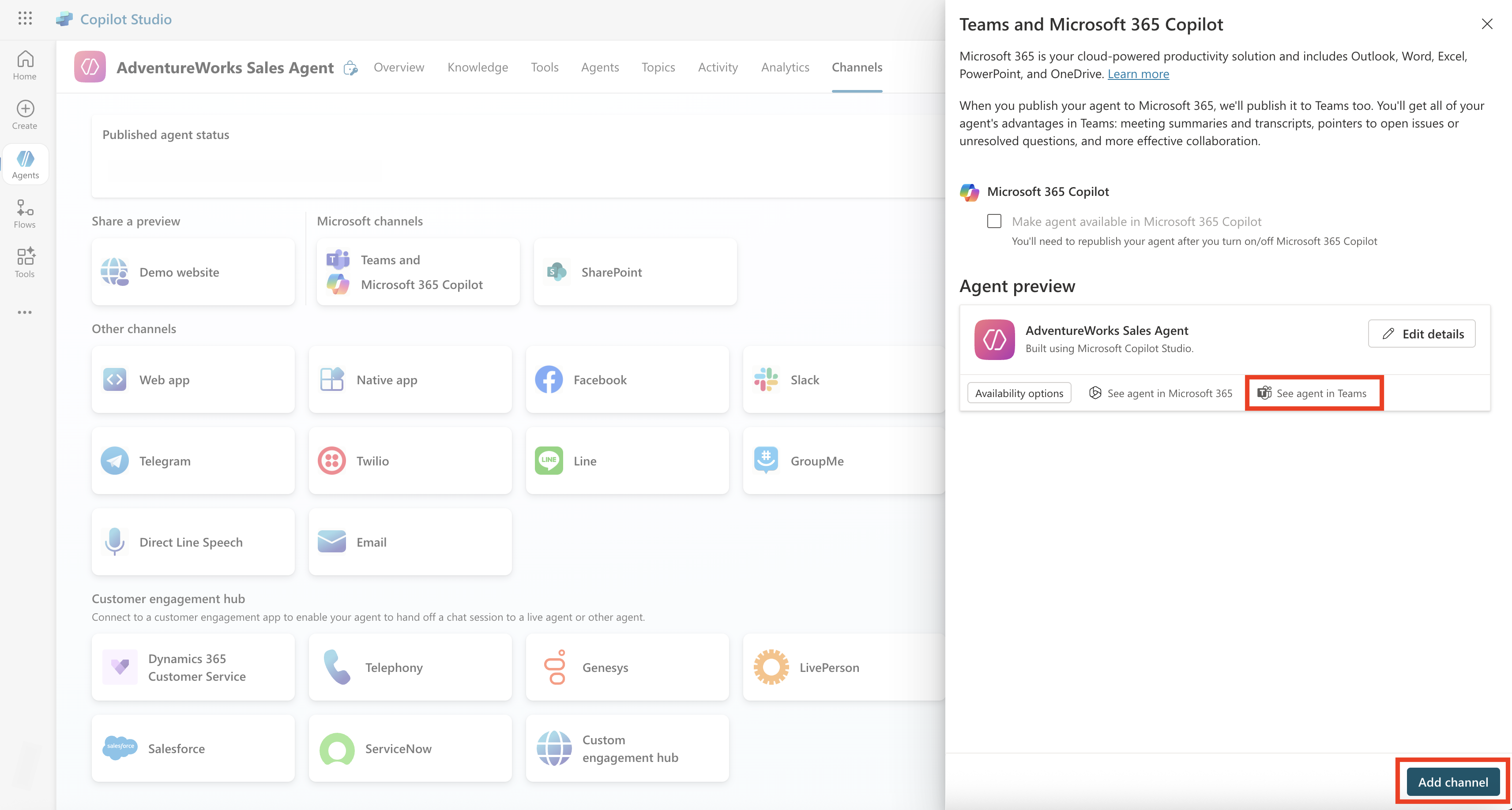 Screenshot showing the publish process to Teams.
