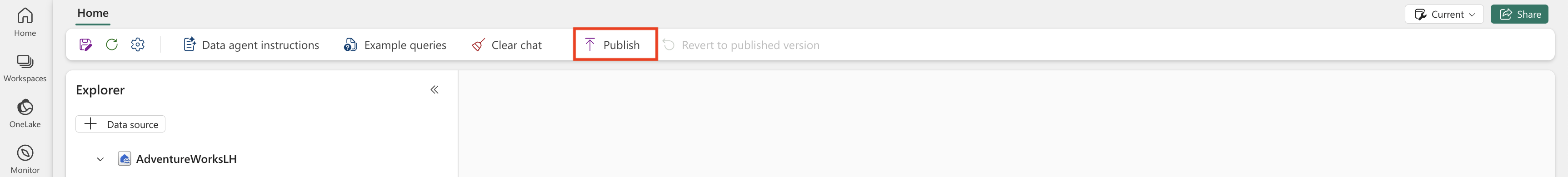 Screenshot showing selection of the Publish option.