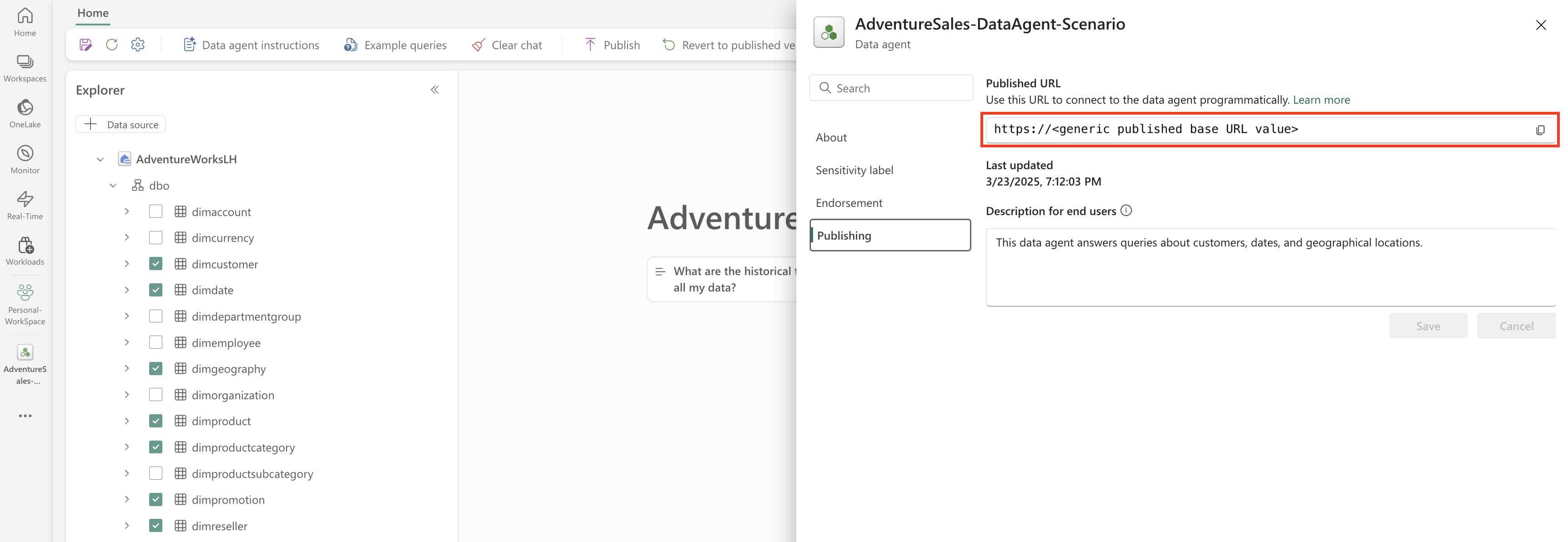Screenshot showing the published URL.