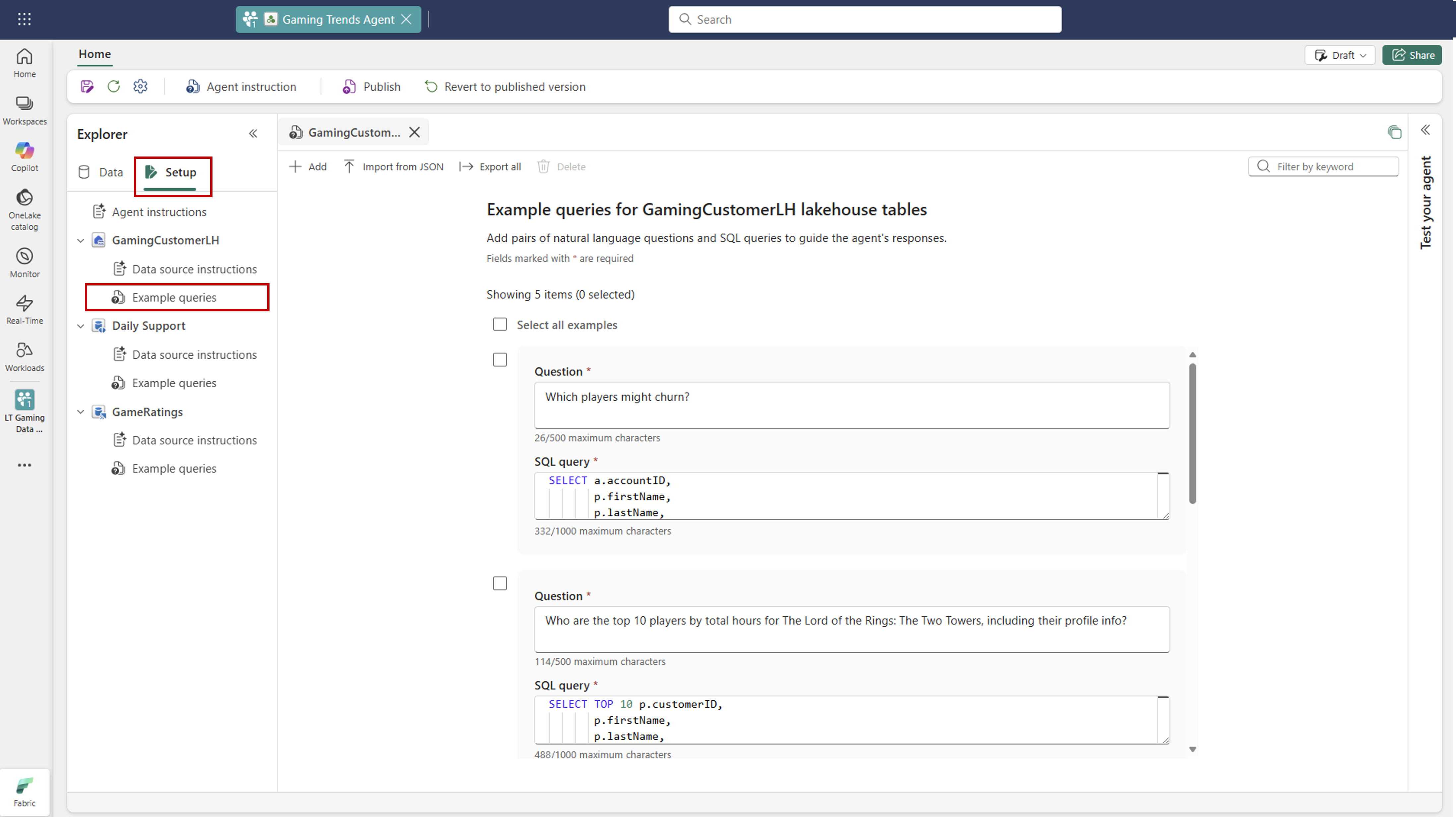 Screenshot showing the SQL examples you provide to the AI.