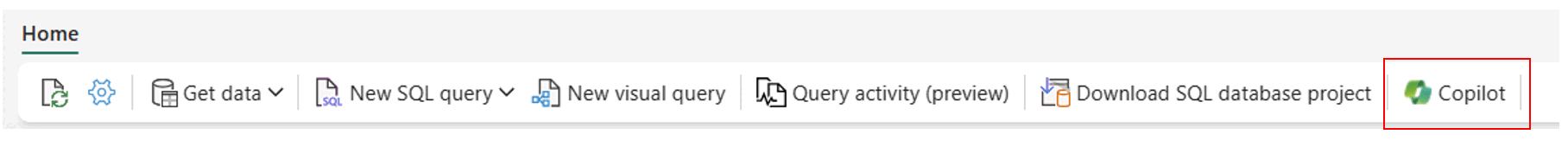 Screenshot from the Fabric portal showing the Copilot button in the ribbon.