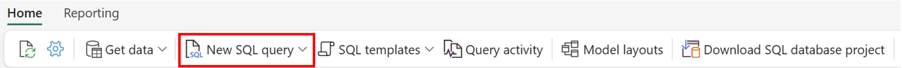 Screenshot showing where to select New SQL query in the ribbon.