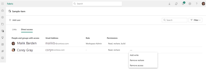 Screenshot of modify access.