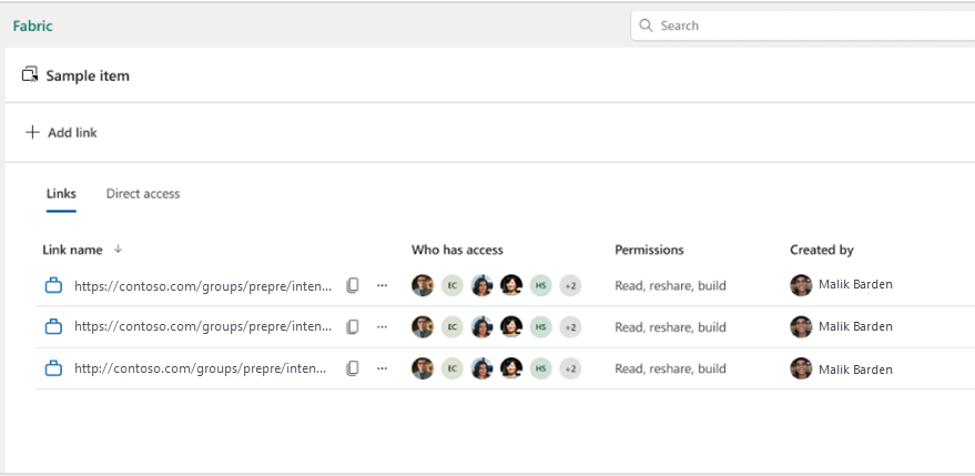 Screenshot of permission management page.