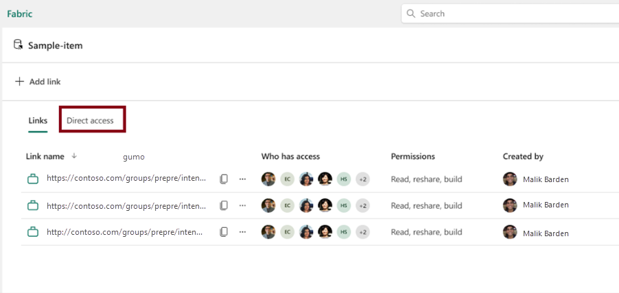Screenshot of selecting direct access tab.